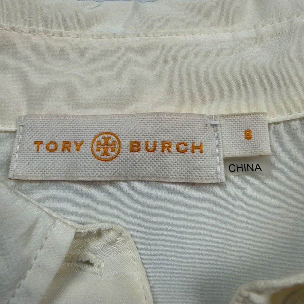 Tory‎ Burch Silk Ruffle Cuff Blouse Cream Ivory Button Down Shirt Size 8 49863